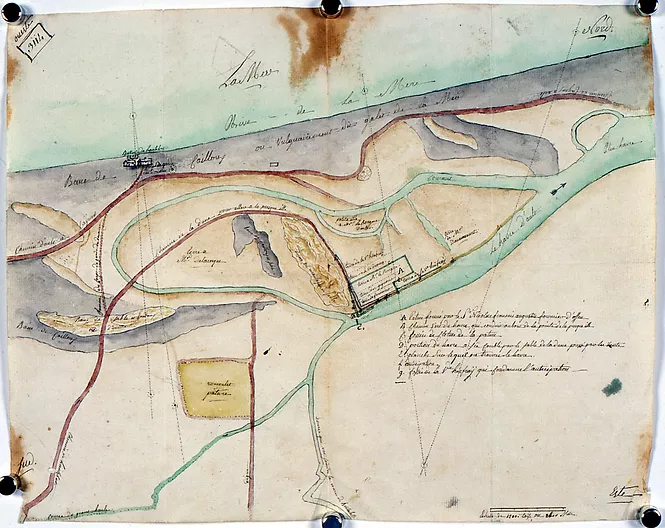 Carte des dunes figurant le havre d'ault, les dunes et les bancs de galets, la batterie militaire de Hautebut